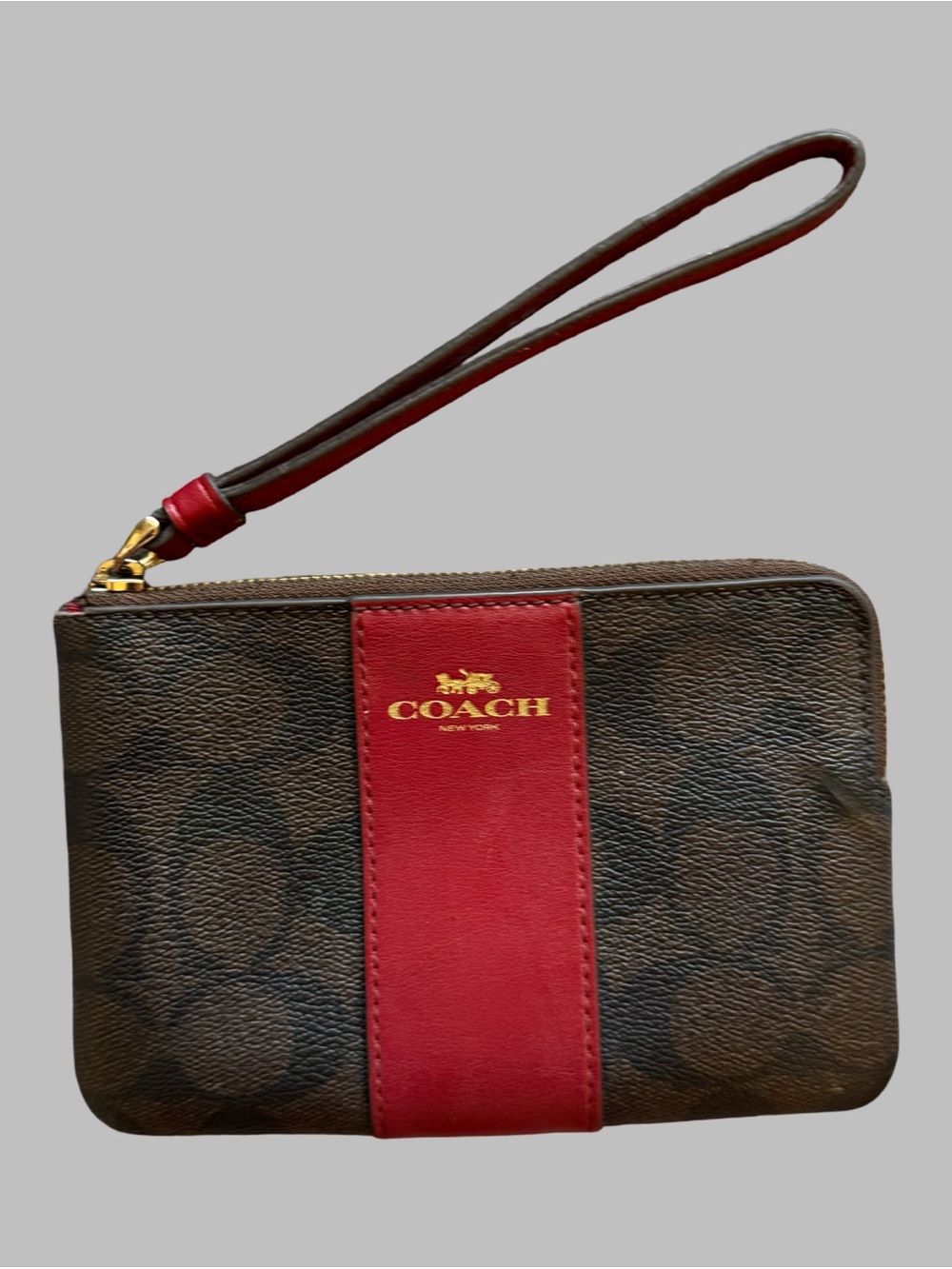 COACH Signature Zip Wristlet with Red Stripe